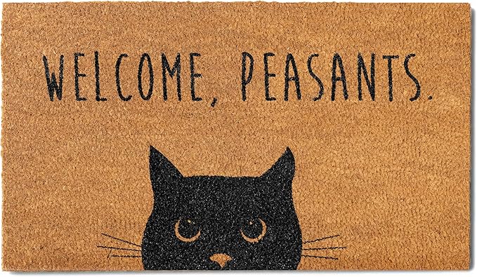 MAINEVENT Welcome Peasants Cat Doormat 30x17 Inch, Funny Black Cat Door Mat by MainEventUSA