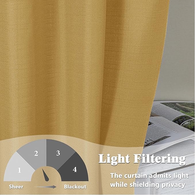 Gwine Gold Valance for Windows, Light Filtering Faux Linen Textured Kitchen - Image 4