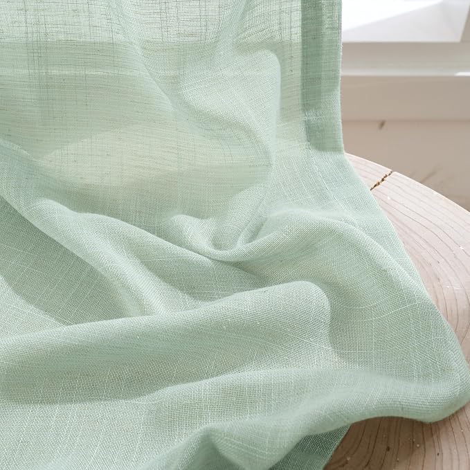 BGment 40 Inch Length Light Green Linen Curtains - Image 8
