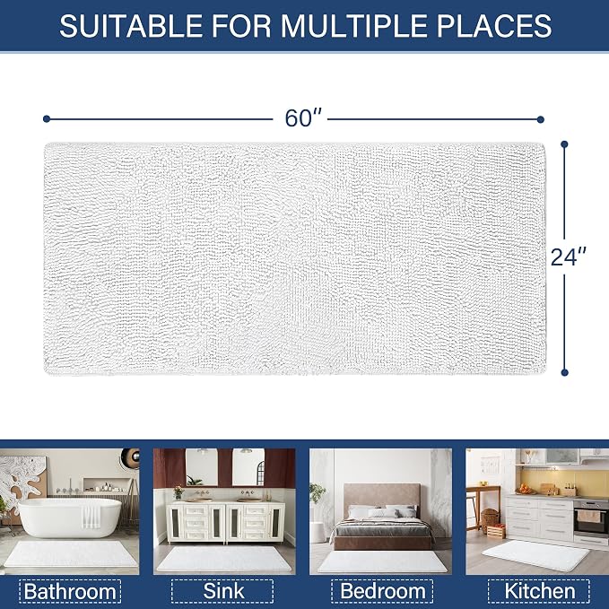 LOCHAS Luxury Bathroom Rug Shaggy Bath Mat 24 x 60 Inch, Washable Non Slip Bath - Image 2
