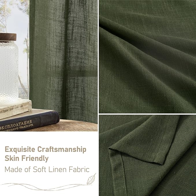 LAMIT Olive Green Linen Curtains 80 inch Length 2 Panels, Light Filtering Semi - Image 6