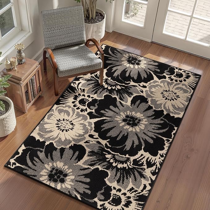 Findosom Washable Area Rug 3x5, Non Slip High-Low Textured Floral Rugs by Findosom