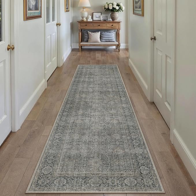 PureCozy Grey Brown Runner Rug 2x8 Vintage Carpet Hallway Long Indoor Kitchen - Image 3