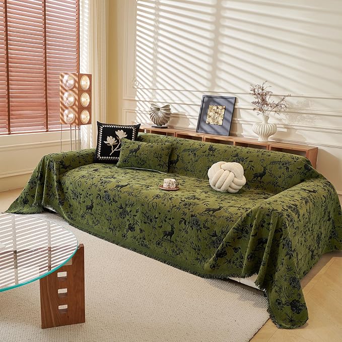 ROOMLIFE Green Sofa Cover, Vintage Boho Couch Cover by ROOMLIFE