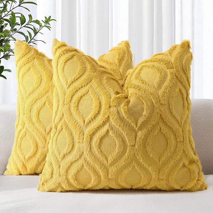 decorUhome Summer Throw Pillow Covers 24x24 Inch Set of 2, Soft Plush Faux Wool by decorUhome