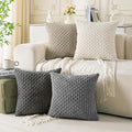 Set of 4 Grey White Taupe Decorative Throw Pillow Covers 20x20 Inch Corduroy by Cozoomy
