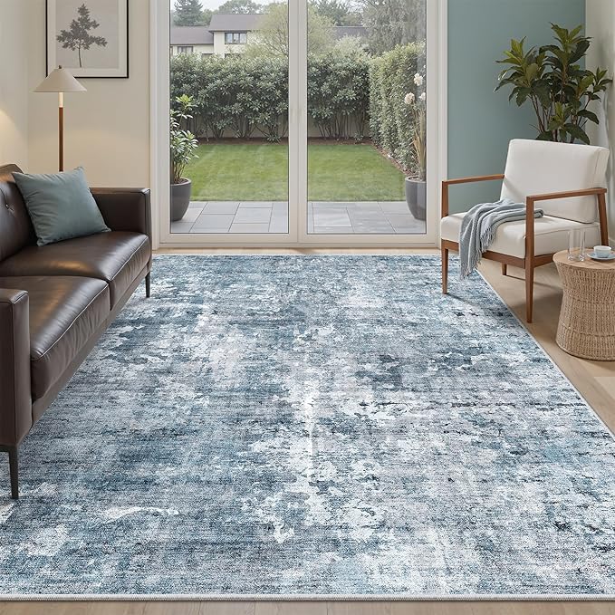 7x9 Area Rug for Living Room Washable Abstract Vintage Soft Thin Indoor Floor by Soalmost