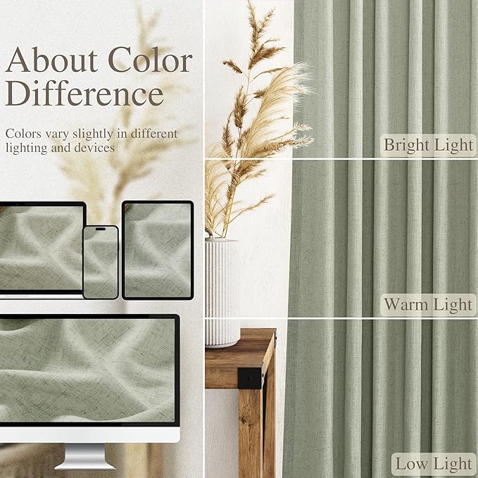 Nanspring Sage Green Linen Curtains 63 Inches Length 2 Panels Set - Image 4