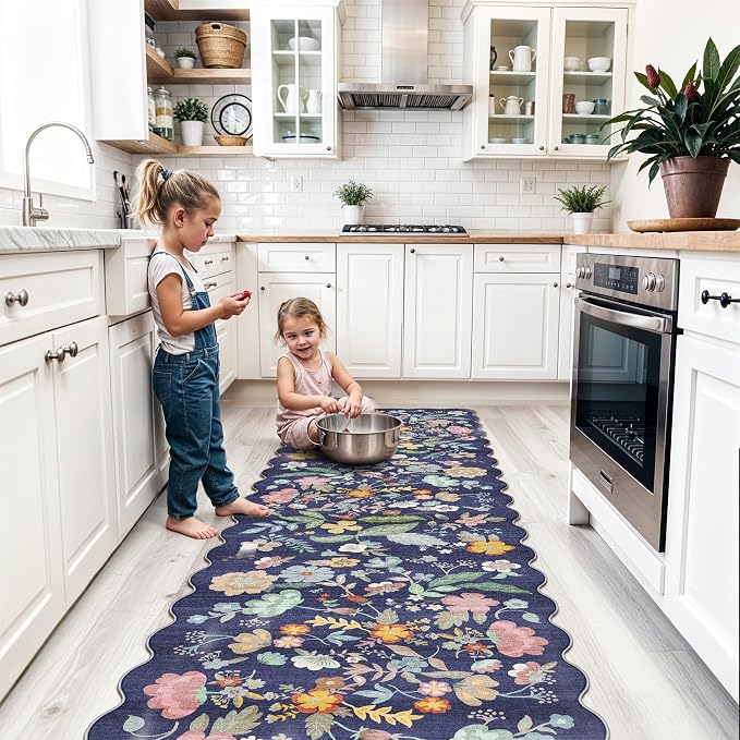 Washable Non-Slip Runner Rug 2x8: Water-Resistant Floral Kitchen Rug Indoor Low - Image 2