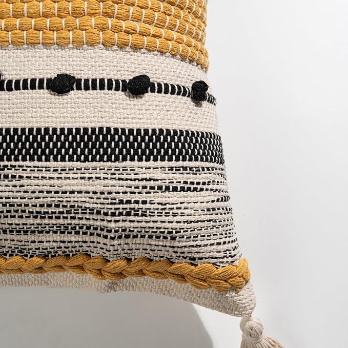BlissBlush Boho Decorative Throw Pillow Cover 22x22 Square Yellow Mustard - Image 8