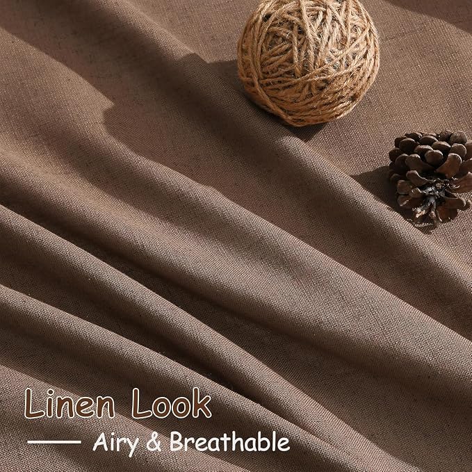 Caramel Brown Linen Curtains for Living Room 98 Inches Long Back Tab and Rod - Image 4