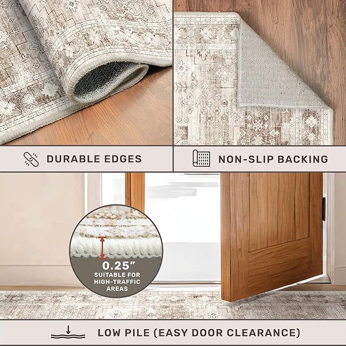 Boho 2x8 Long Runner Rugs for Hallway, Neutral Farmhouse Non Slip Runner for - Image 5