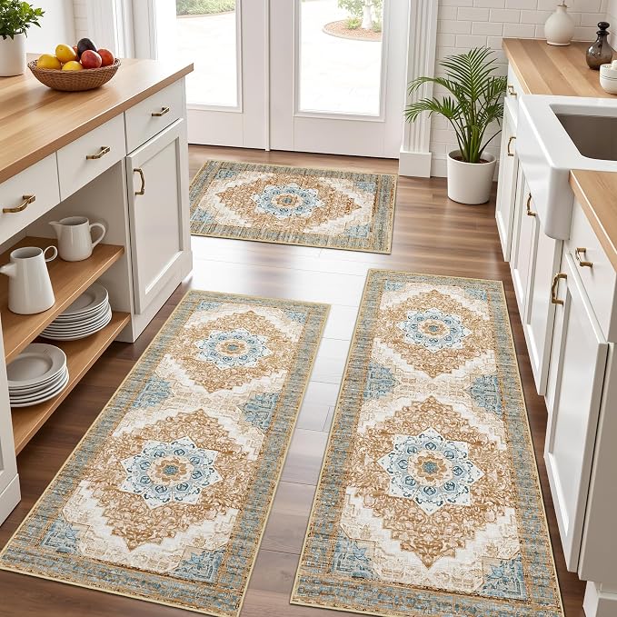 Tritard 100% Non Slip Kitchen Rugs Sets of 3 Washable Boho Kitchen Mats by Tritard