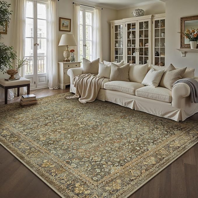 PureCozy Area Rug 5x7 Brown Living Room Washable Vintage Carpet Non Slip Indoor - Image 4