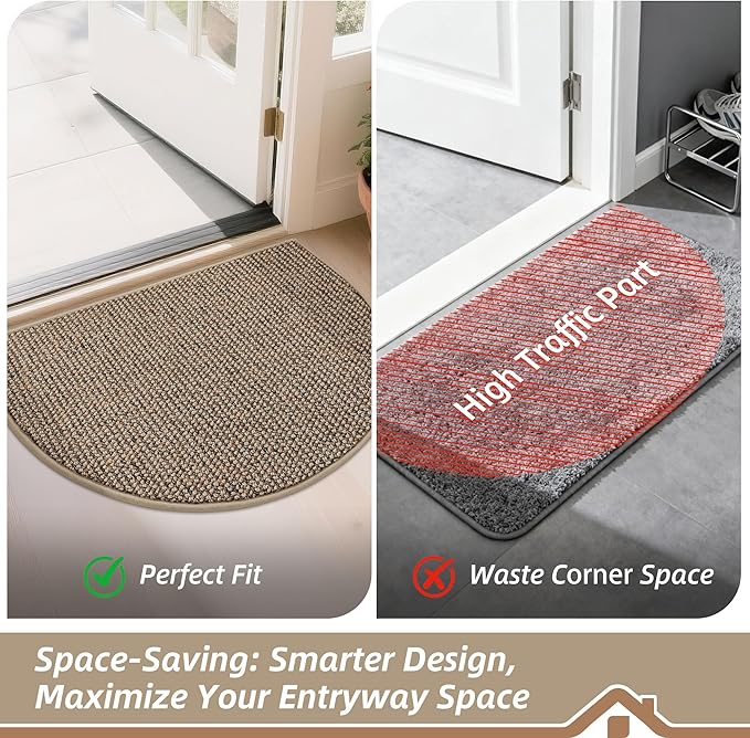 BEQHAUSE Dirt Trapper Door Mat 17" x 30" Half Circle Non Slip Washable Doormats - Image 6