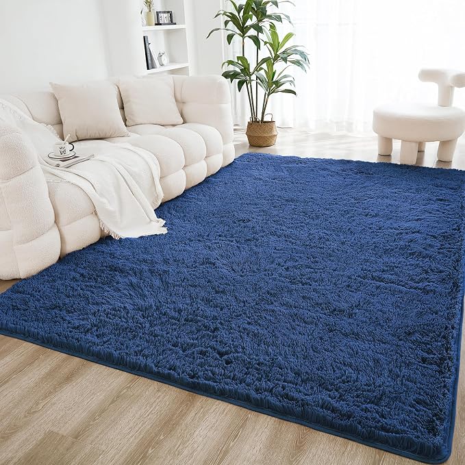 Litanika 8x10 Shag Area Rug for Living Room Bedroom, Dark Blue High Pile Ultra by Litanika