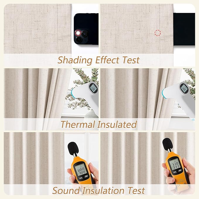 Guken 100% Blackout Linen Curtains 72 Inch Length 2 Panels Set - Image 5