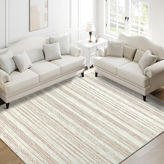 PureCozy Boho Area Rug 6x9 Beige Living Room Large Office Modern Neutral - Image 4