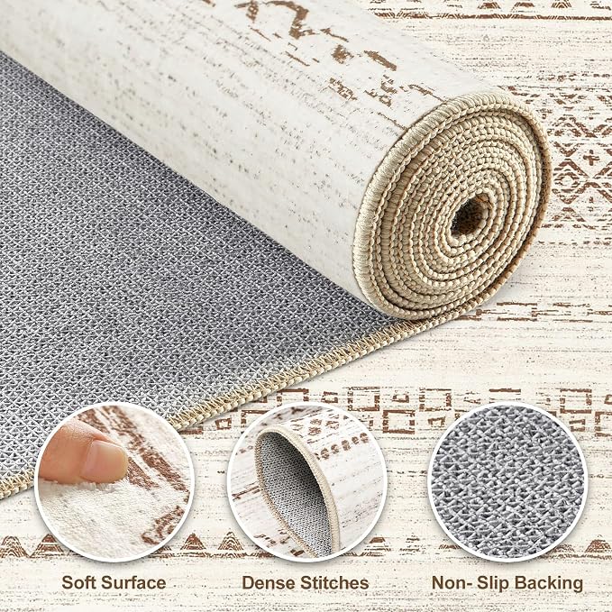 Nakagishi 9x12 Area Rug Living Room: Washable Boho Large Neutral Modern Soft - Image 3