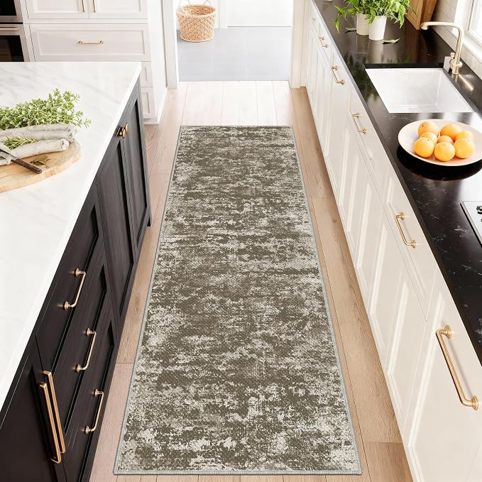 Abstract Washable Runner Rug 2x6, Woven Non-Shedding Thin Runners - Image 2