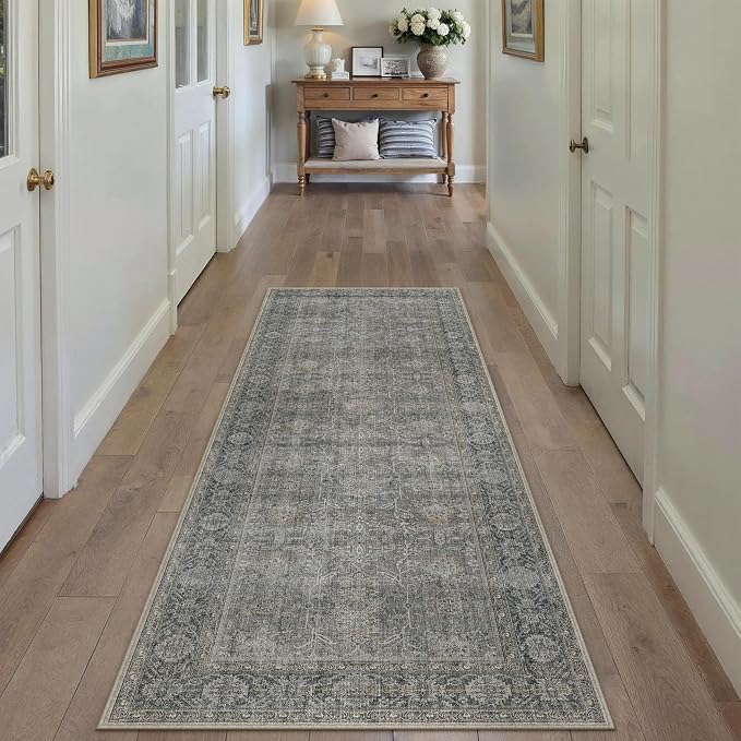 PureCozy Grey Brown Runner Rug 2x6 Vintage Carpet Hallway Long Indoor Kitchen - Image 3
