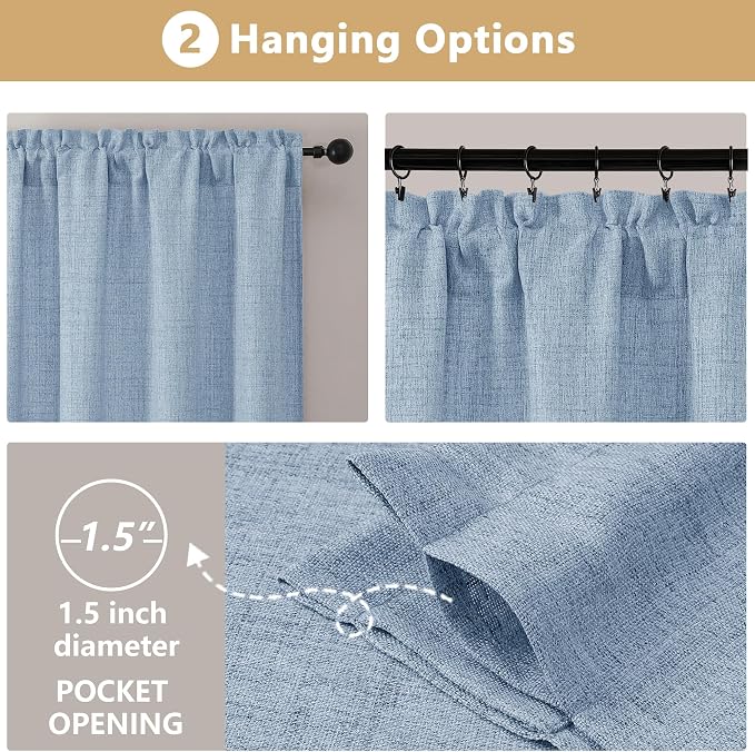 OVZME Valance for Windows, Light Filtering Faux Linen Textured Small Kitchen - Image 7