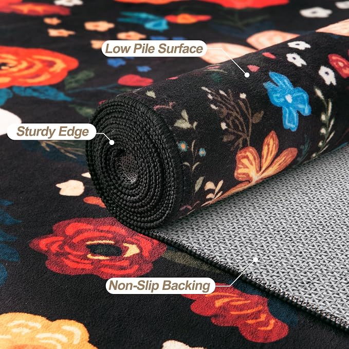 Tangsoo Runner Rug for Hallways Kitchen Rug, Non Slip 2x6 Washable Boho Floral - Image 4