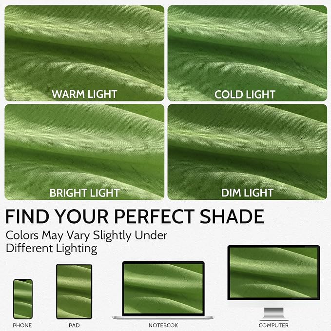 Nanspring Lime Green Linen Blend Light Filtering Back Tab Curtains 102 Inches - Image 4
