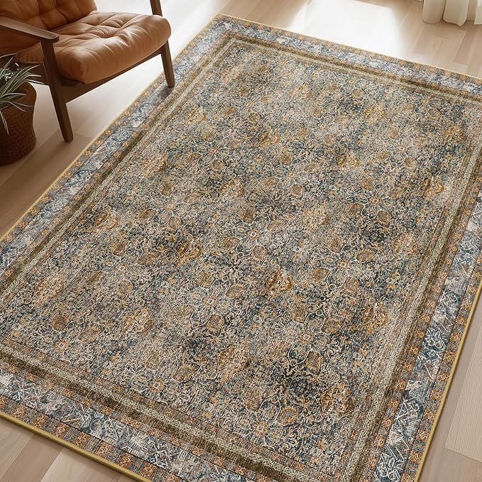 Phantoscope Washable Area Rug 5'x7' Non-Slip, Vintage Neutral Rugs by Phantoscope