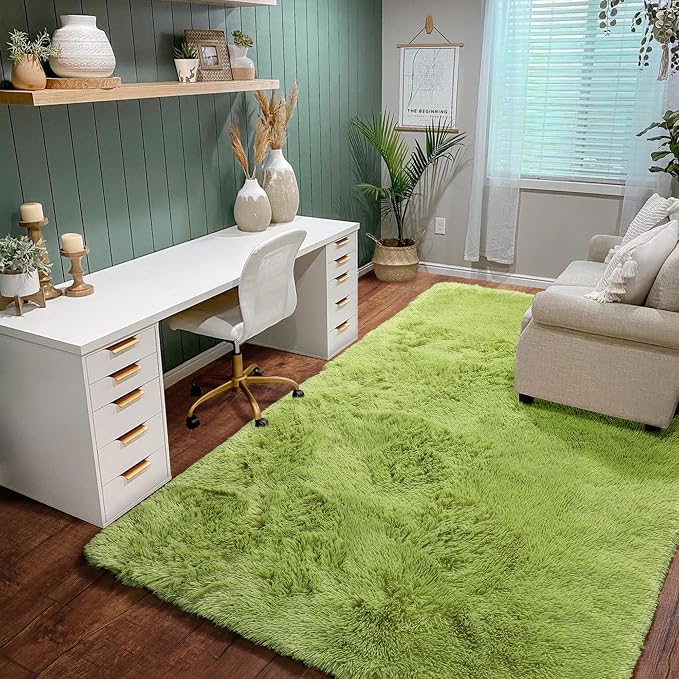 Grass Green Runner Rugs for Bedroom Decor Aesthetic, Fluffy Shag Area Rug 3x5 - Image 6