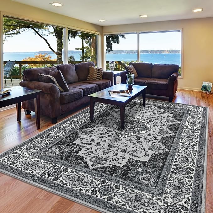 Area Rug for Living Room, 8x10Ft Machine Washable Large Grey Rugs for Dining - Image 2