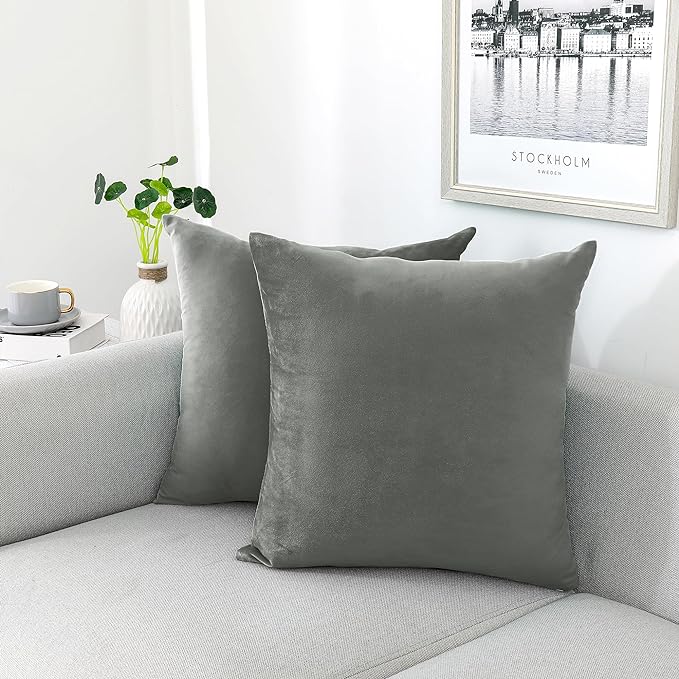 NiNi ALL Decorative Throw Pillow Covers Velvet 22x22 Inch Pack of 2 Grey by NiNiALL