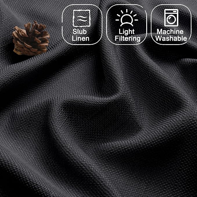 Chyhomenyc Black Curtains 72 Inch Length 2 Panels Set, Faux Linen Textured Semi - Image 3
