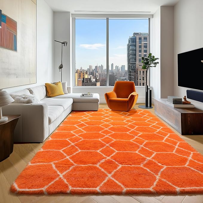 ONASAR Rugs for Living Room Bedroom, 5x8 Fluffy Orange and White Area Rug - Image 4