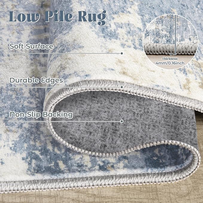 XLUEZ Round Rug 4ft for Bedroom, Washable Modern Abstract Circle Rug Neutral - Image 7