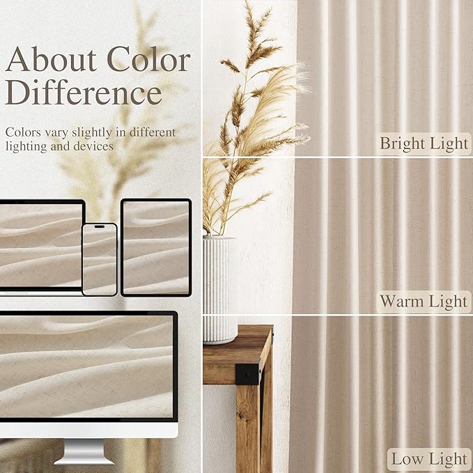 Nanspring Cream Beige Linen Curtains 84 Inches Long - Image 3
