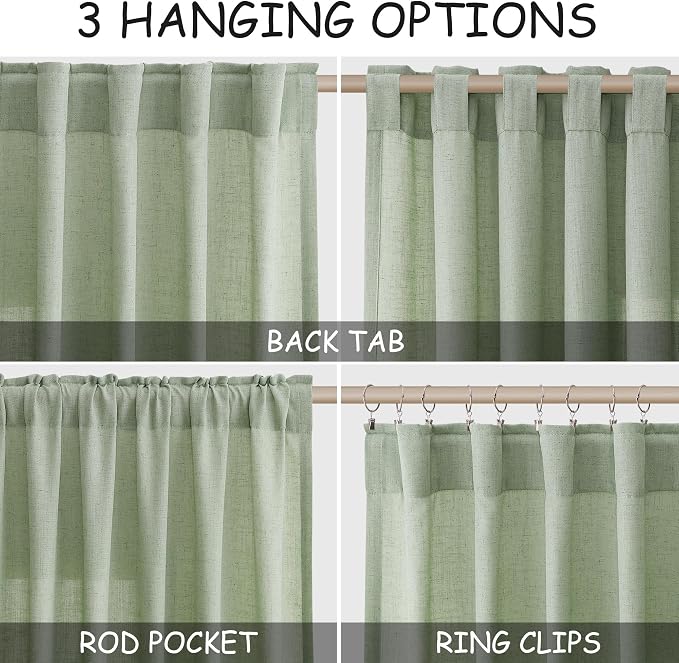 Nanspring Mist Sage Linen Curtains 108 Inches Long - Image 2