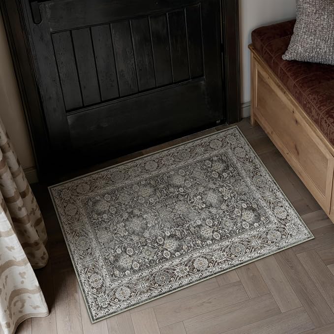 PureCozy Black Entryway Rug 2x3 Vintage Area Carpet Indoor Kitchen Washable - Image 3