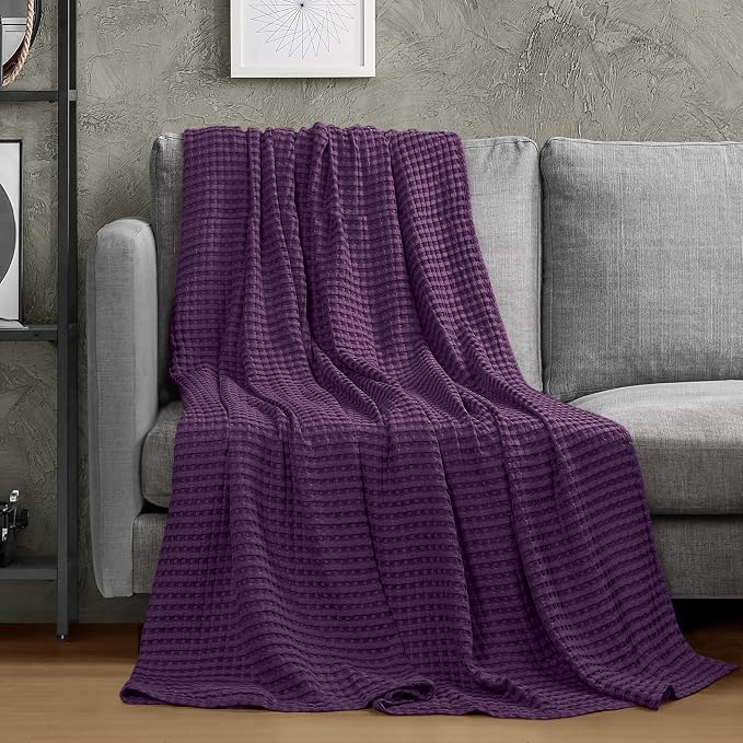 Utopia Bedding Plum 100% Cotton Waffle Blanket 300 GSM Soft Lightweight - Image 8
