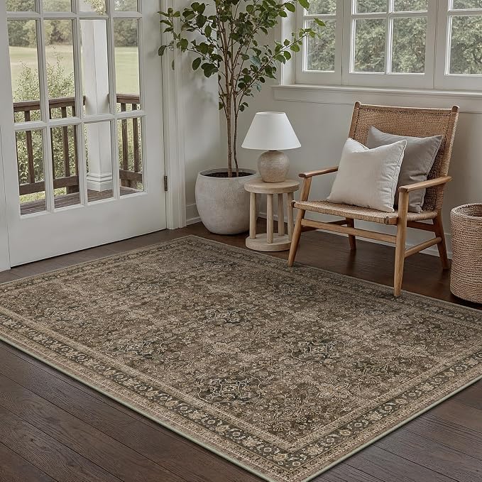 PureCozy Area Rug 5x7 Brown Washable Vintage Living Room Carpetb Traditional - Image 5