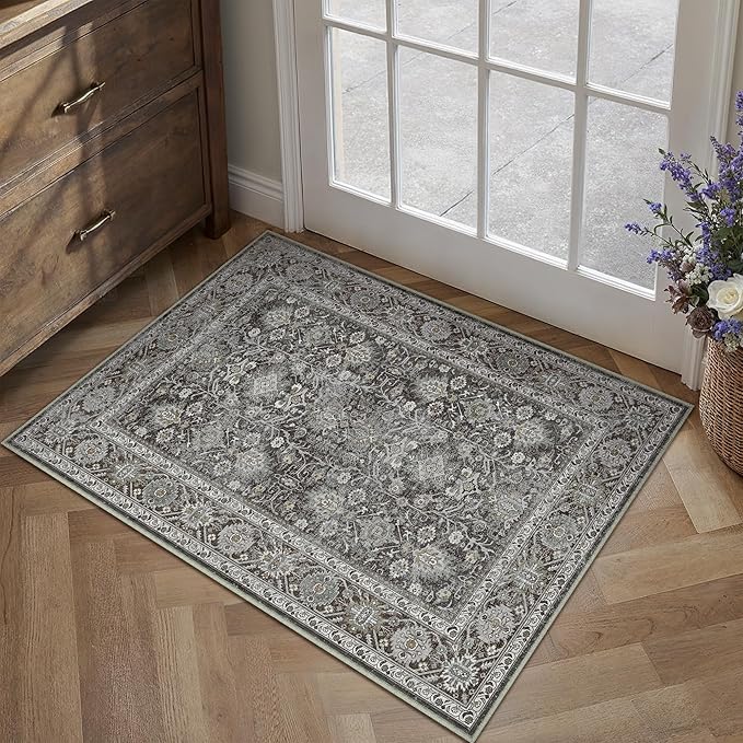 PureCozy Black Entryway Rug 2x3 Vintage Area Carpet Indoor Kitchen Washable - Image 4