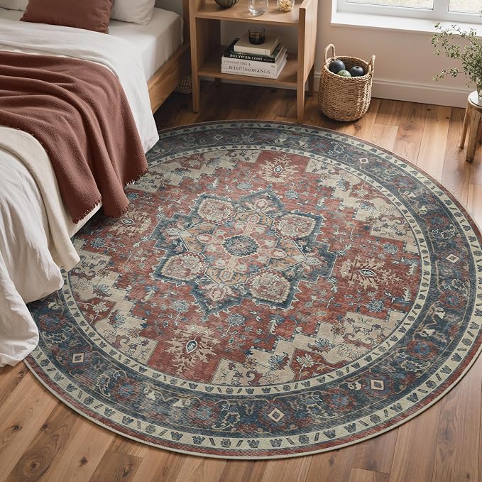 GENIMO 5FT Round Area Rugs for Living Room, Circle Rugs Machine Washable Low - Image 3