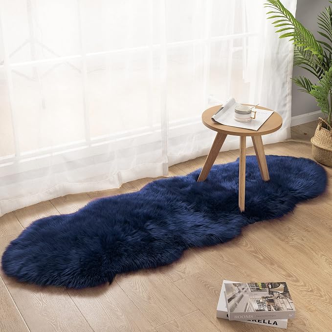 Carvapet 2x6 Luxury Faux Sheepskin Rug – Soft Navy Blue Faux Fur Couch Seat - Image 5