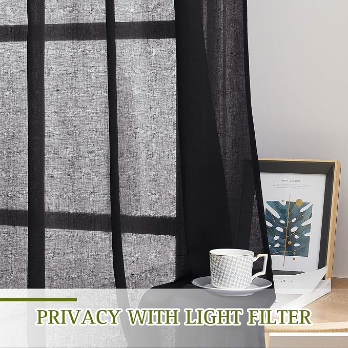 NICETOWN Black Curtains Linen Sheer Textured, Grommet Semi Sheer Linen Blend - Image 5