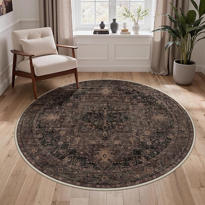GENIMO 5FT Round Area Rugs for Living Room, Circle Rugs Machine Washable Low by GENIMO