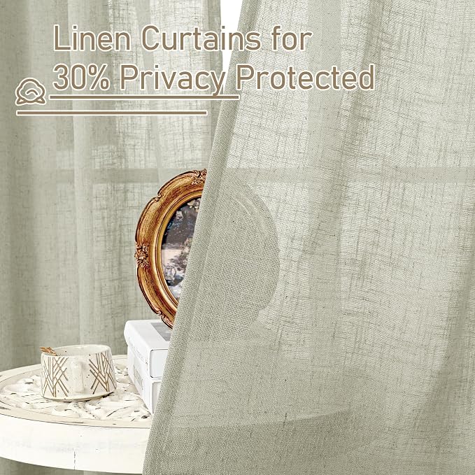 LAMIT Sage Grey Linen Boho Curtains 68 inch Length 2 Panels, Light Filtering - Image 5