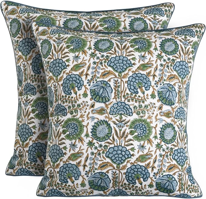 Ridhi Block Print Asparagus Green Pillow Cover 20" x 20" Decorative Couch by Ridhi