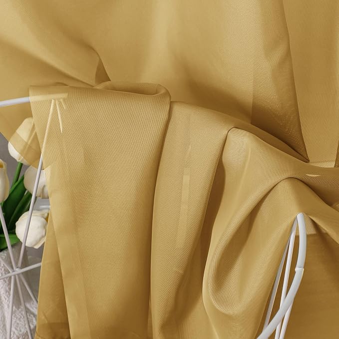 Chyhomenyc Sheer Gold Curtains 90 inches Long 2 Panels, Light Filtering Soft - Image 9