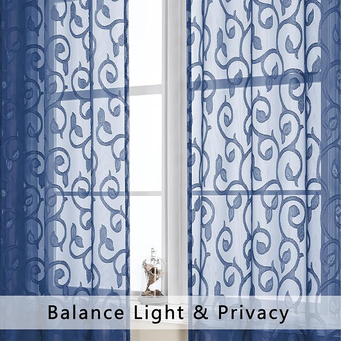 OWENIE Furman Sheer Curtains 72 inches Long 2 Panels Set, Light Filtering Top - Image 2