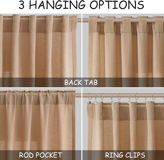 Nanspring Camel Linen Curtains 80 Inches Long - Image 2